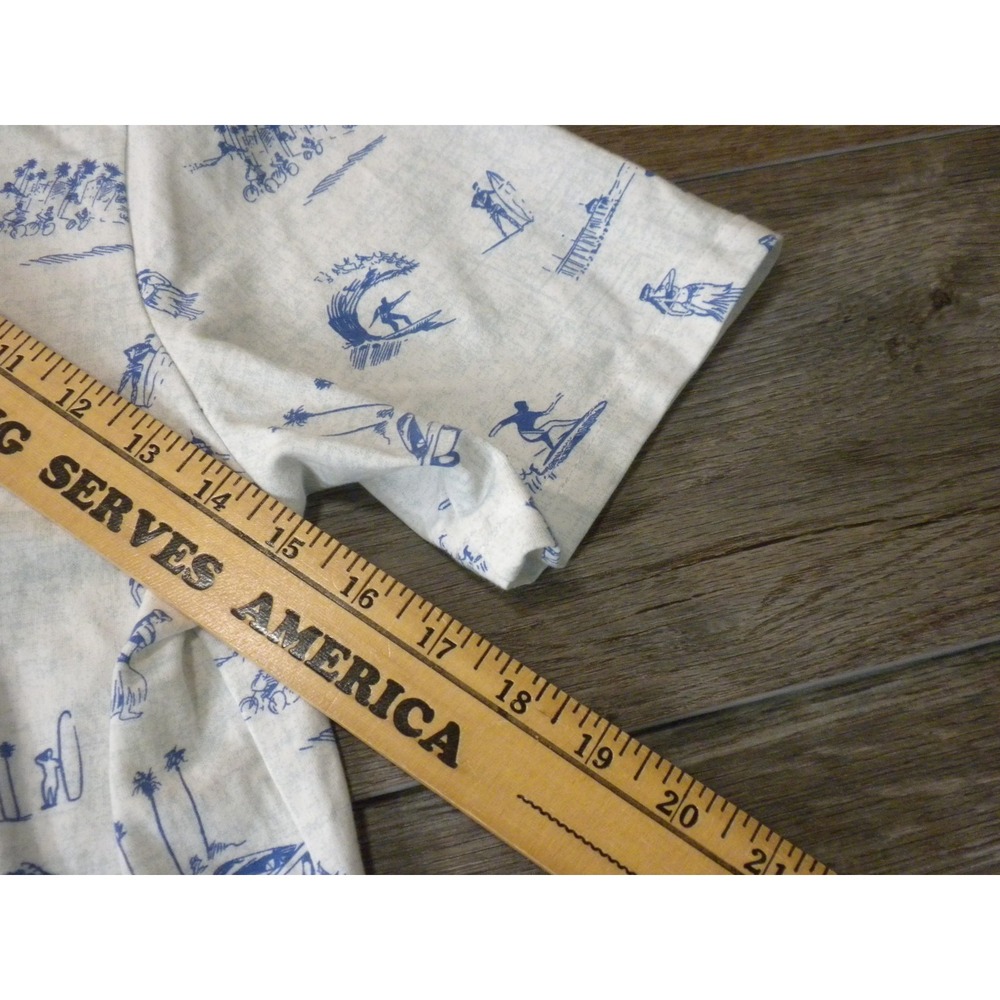 Johnnie-O Polo Shirt Mens M White Blue Hangin Out Beginner's Luck AOP Surf Beach - Picture 7 of 7